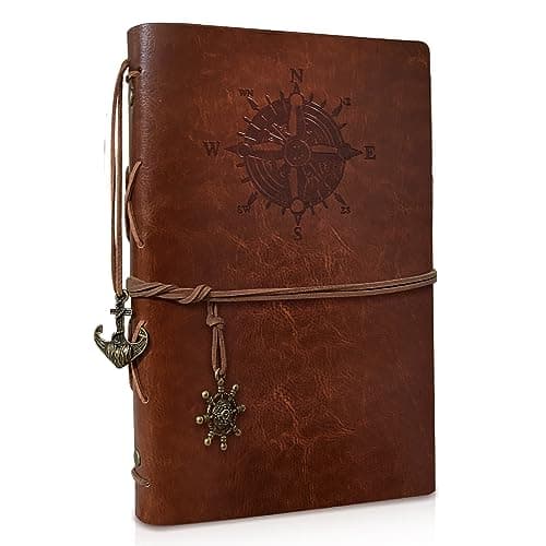 Joy & Inspiration Cuaderno Vintage Rellenable A5 de Piel Sintética Diario de Viaje Libro de Bocetos Clásico Rellenable Refillable Notebook Journal (80 Hojas/160 Páginas)