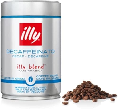 illy, Kaffeebohnen Zum Mahlen ENTKOFFEINIERT, 100% Arabica Mit Noten Von Karamell, Schokolade Und Geröstetem Brot, Ohne Koffein, Ausgewogener Geschmack, 1 Dose mit 250g
