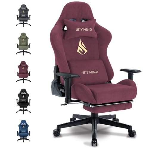 Symino Gaming Chair, Computer Chair with Footrest, Headrest and Lumbar Support, Ergonomic PC Chair, Height Adjustable Rotating Task Chairs, Wine red