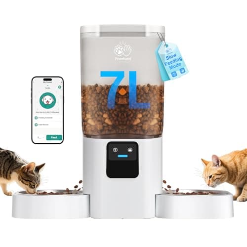 5G WiFi Automatic Cat Feeder for 2 Cats: Dual Cat Food Dispenser with Slow Feed, Smart Pet Feeder with Alexa for Multiple Pets, Auto cat Feeder, Detachable for Easy Clean-7L Large Storage