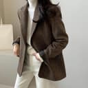 Blazer Casual da Lavoro Invernale in Misto Lana da Donna Moda Tendenza Ampia Monopetto Formale Elegante Giacca in Tweed Caldo con Risvolto Tinta Unita (caffè,XL) - 2