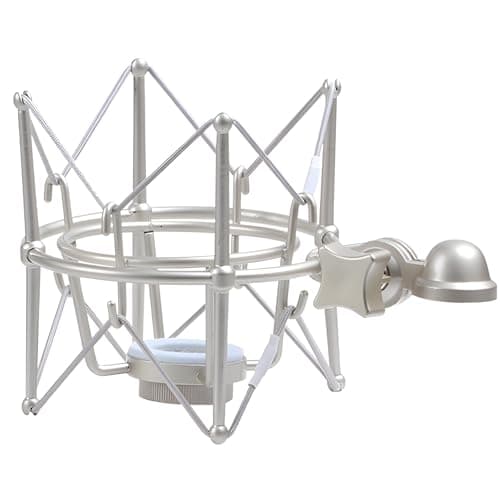 Supporto professionale per microfono Neumann U87, Lewitt 240, sistema di sospensione antivibrazione resistente con base da 46 mm, finitura argento per registrazione in studio