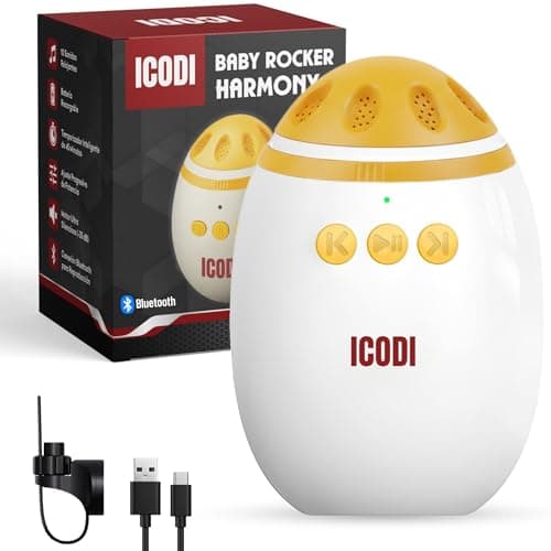 ICODI Baby Rocker Harmony – Mecedora Automática para Hamaca Bebé con Bluetooth, Balancín Bebé Universal para Cochecito y Cuna con Sonidos Relajantes, Recargable USB-C 1200mAh, Balanceo Ajustable