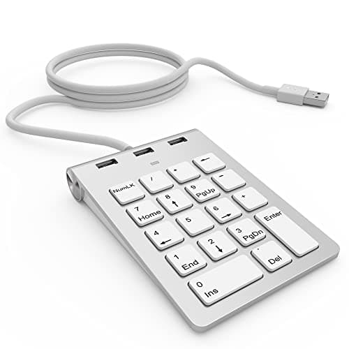 Alcey Teclado Numérico USB con Combo de Concentrador USB para iMac, macbook Air, MacBook Pro, Mac Mini, PCs y Laptops