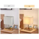 Dreamholder Tischlampe mit 3 USB A+C Anschlüssen, 3 Telefonständer, Moderne USB Nachttischlampe für Schlafzimmer, Wohnzimmer, Büro, Nachttischlampe mit Naturholzsockel & Stoffschirm - 7