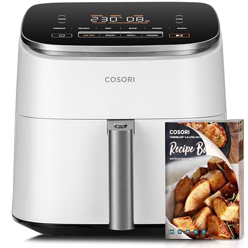 Cosori Freidora de Aire Turbo Blaze™ 6L, Air Fryer 46% Más Rápida con Motor DC, Freidora sin Aceite 9 en 1, con 117 Recetas de Chef, Apta para Lavavajillas, Freír, Hornear, Asar, Deshidratar, Blanca