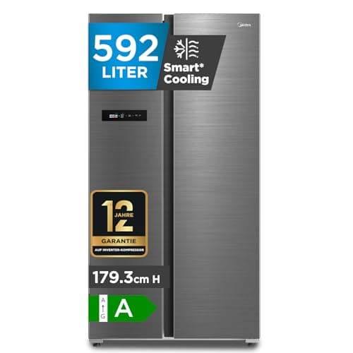 Midea Side-by-Side Kühl-Gefrierkombination 592 L | No Frost, Inverter Kompressor, leise 35 dB | 179,3 cm hoch, Multi-Air-Flow, SuperCool & Freeze | Platinum Fresh | Blau-Stahl, MDRS791MYA46