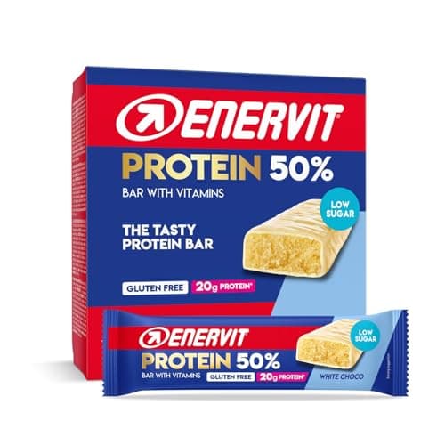 Enervit Protein Bar 50% White Choco – Eiweißriegel mit 20g Protein, Vitamin D und B6, Low Sugar, weißer Schokoladengeschmack, für die Regeneration nach dem Sport, Glutenfrei, 12 Riegel à 40 g