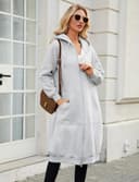 Tuopuda Mujer Largo Sudadera con Capucha Casual Sudadera Larga de Lana con Cremallera Chaqueta de Lana con Bolsillos para Primavera Otoño Invierno Hoodie Suéter(Gris Claro,XL) - 7