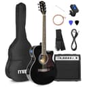 MAX Showkit Guitarra Electroacústica Negra con Amplificador, Funda, Afinador, Correa, 2 Púas y Juego de Cuerdas de Repuesto de Acero – Pack Completo Ideal para Principiantes y Músicos Aficionados - 1