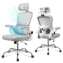 DEVAISE Sedia Ufficio Ergonomica con Supporto Lombare Regolabile, Funzione dondolante, Poggiatesta 3D Regolabile, Braccioli Ribaltabili a 90°, Schienale in Rete Traspirante – per Ufficio – Bianco - 4