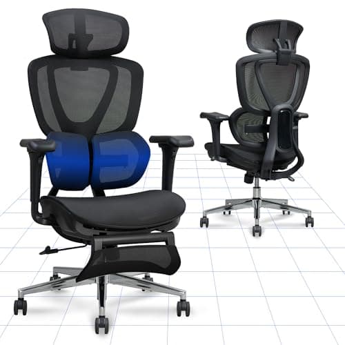 FLEXISPOT BS8 PRO Ergonomic Office Chair, Desk Chair with Dual Wing Lumbar Support and Footrest, 3D Headrest, 3D Armrests & Adjustable Seat Depth, 3-Level Tilt & Height-Adjustable Backrest (Black)