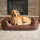 4L Textil Mario Orthopädisches Hundebett aus Kunstleder XL Hundekorb Kunstleder Große Hunde Memory Foam Visco Wasserabweisend Robust Komfortabel(120x90x25 cm, Braun) - 1