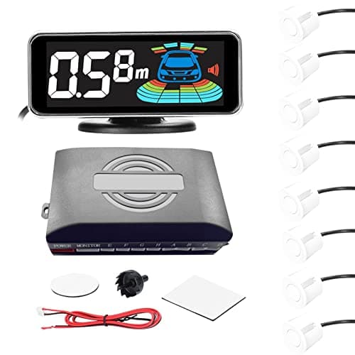 Shkalacar Sensores Aparcamiento Coche, Aparcamiento Coche Kit con 8 Sensores, Sensor Aparcamiento Coche Detección de Distancia, Pantalla LCD de Distancia, Zumbador de Advertencia de Sonido