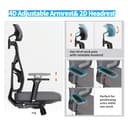 HOLLUDLE Silla de Oficina Ergonómica con Respaldo Adaptativo, Silla de Escritorio de Alto Respaldo con Reposabrazos 4D, Profundidad de Asiento Ajustable, Soporte Lumbar y Reposacabezas 2D, Negro y Gri - 4