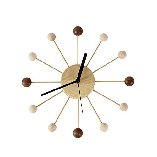 SHISEDECO Art Ball Clock in Wood and Bamboo, Decorative Modern Silent Wall Clock for Home,Bedroom,Kitchen,Living Room,Office etc. - Creative Wooden Mid Century Retro Design (Wood Bamboo Natural)