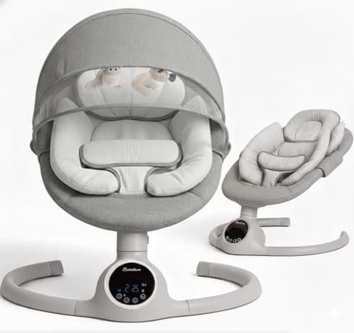BEBE2LUXE ALPHA, Sdraietta dondolo automatico per neonato fino a 9 kg, Altalena Eletrica con Melodie, Telecomando, touch screen LED, Regolazione dello schienale, Timer, silenzioso
