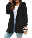 ABINGOO Damen Winterjacke Fleecejacke Lang Kapuzenjacke Teddyjacke Flauschig Plüschjacke Warm Reißverschluss Hoodie Kuscheljacke Wintermantel Mit Taschen(Schwarz,L) - 5