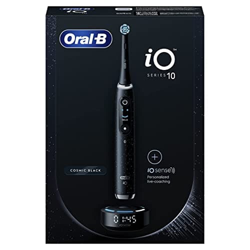 Oral-B iO Series 10 Elektrische Zahnbürste + Ersatzbürste , Bluetooth, 7 Bürstmodi, Coaching, 1 Reisetasche, 1 Tasche, Schwarz / Cosmic Black (Verpackung kann variieren)