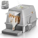 Lettiera per Gatti in Acciaio Inox, Lettiera Gatto Chiusa XXL, Toilette per Gatti Grande XL con Pala, Cassette igieniche per gatti, Doppio Strato Opaco- 60x40x39 cm - Grigio - 1