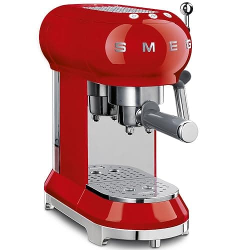 Smeg, ECF01RDEU Manual Espresso -Maschine, Cappuccino -System, Thermoblock, große Tassengehäuse und Doppelkaffeefunktion, 1 l Wassertank, kompakte Abmessungen, 1350W, Rot