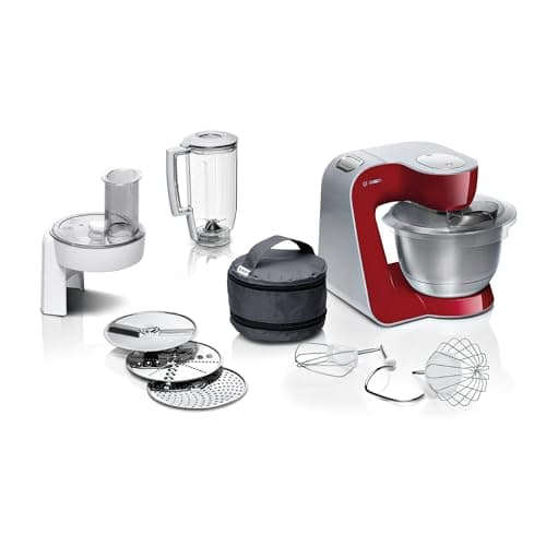 Bosch MUM58720 MUM5 CreationLine Food Processor, Versatile, Large Stainless Steel Bowl (3.9 L), Continuous Shredder, 3 Discs, Mixer, 1000 W, Red/Silver