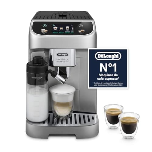 De’Longhi Magnifica Plus– Perfetto Cafetera Superautomática, LatteCrema Jarra de leche automática, 18 Bebidas One-Touch, Pantalla Táctil a Color, Plata y Negro (ECAM322.70.SB)