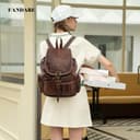 FANDARE Retro Mochila Mochilas Tipo Casual Bolsas Escolares Bolsa de Hombro Bolsa de Viaje Daypacks Bolsos de Mujer Hombre Adolescente Al Aire Libre Viaje Compras Excursionismo PU Marron Oscuro - 2