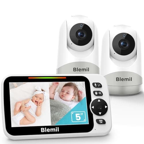 Blemil Monitor para bebés, con 2 cámaras y 30 Horas de batería Recargable de Audio, Pantalla Dividida de 5 Pulgadas, cámara remota en la Nube/Zoom, Llamada bidireccional, visión Nocturna, sin WiFi