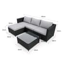 COZYBRITE Garden Corner Sofa Rattan Furniture Set 4 Seater Patio Outdoor Lounge Settee with Glass Coffee Table All-weather SFS066 (Black Rattan+Grey Cushion) - 5