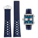 FOUUA 22mm Leder-Uhrenarmband für TAG Heuer Monaco, Carrera, Aquarace - Echtleder blau-schwarz - 1