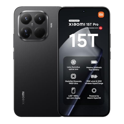 XIAOMI 15T Pro, Smartphone 12+512GB, 6.83" 144Hz Eye-care Display, MediaTek Dimensity 9400+, 50MP Leica 5x Pro Telephoto, 5500mAh, Black, Charger Not Included,2-years warranty
