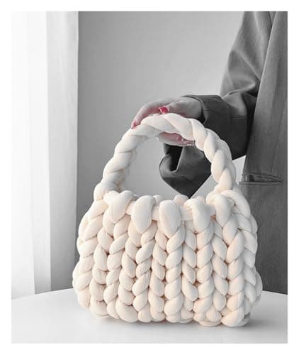 LSYHHXC Borsa Fatta a Mano in Lana Islandese Super Spessa, Borsa Lavorata a Mano e Fatta a Mano(Beige,22x18x13cm)