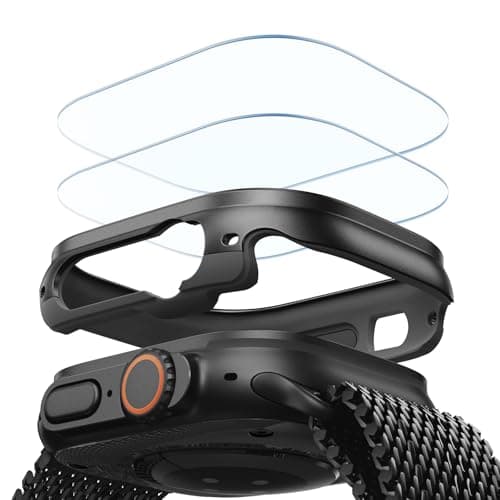 ESR Custodia con protezione per lo schermo per Apple Watch Ultra 3/2/1 49mm (2025/2024/2023/2022), Protezione militare, Lega di alluminio con 2 protezioni in vetro Armorite, Rimani originale, Nero