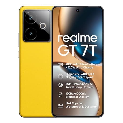 realme GT 7T 5G Smartphone 12+256GB,Fotocamera 50MP IMX896 OIS,Dimensione del chip 8400-MAX,Batteria 7000mAh Titan,Schermo 6.78'' 120Hz 6000nits Pro-Esports,NFC,Giallo