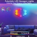 Applique da Parete Pannelli LED RGB, LED Gaming Luci Esagonali App e Telecomando, LED Muro Lampade da Parete Sincronizza con la Musica, Geometria Fai-da-te Luci Notturne per Gaming Room, 7 Pannelli - 3