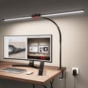 Jeebel Lámpara de Escritorio Pinza LED 24W 80cm Lampara de Doble Cabezal con Pinza 9.5cm, Mando Distancia, Giratorio 360°, 1800LM Luz Ordenador para Pintar, 10 Temperatura Color 10 Niveles Brillo - 1