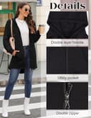 Tuopuda Largo Sudadera con Capucha para Mujer Color sólido Sudaderas de Manga Larga con Cremallera Sudaderas Abrigo con 2 Bolsillos Hoodie Suéter de Lana de Otoño Invierno(Negro,XL) - 3