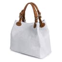 FIRENZE ARTEGIANI.Bolso de mujer piel auténtica.Bolso Tote cuero genuino grabado Serpiente.Asa hombro y correa bandolera. MADE IN ITALY. VERA PELLE ITALIANA. 33x29x17 cm. Color: Blanco - 4
