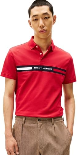 Tommy Hilfiger Uomo Maglietta Polo Maniche Chest Insert Regular Fit, Multicolore (Medium Red), XL