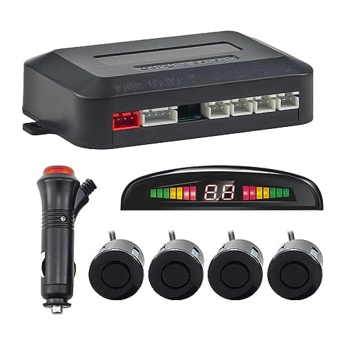 Ayuda de Aparcamiento Inalámbrica, Ayuda de Marcha Atrás con 4 Sensores de Aparcamiento Traseros PDC, Kit de Aviso de Distancia Total con Pantalla LED Inalámbrica(Negro)