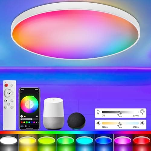 Taipow Lampara Techo LED 30W Cambia Color RGB, Regulable 2700K-6500K Dimmable, Control App/Mando a Distancia, Luz Inteligente Compatible con Alexa & Google Home para Dormitorio Salón Cocina
