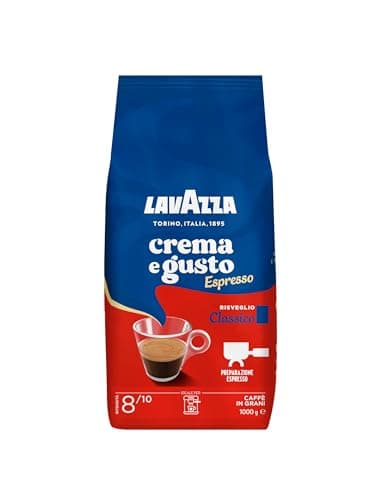 Lavazza, Crema e Gusto Classico, Café en Grano Natural, Ideal para la Máquina de Café Espresso, con Notas Aromáticas de Especias, Arábica y Robusta, Intensidad 7/10, Tueste Oscuro, 1 kg