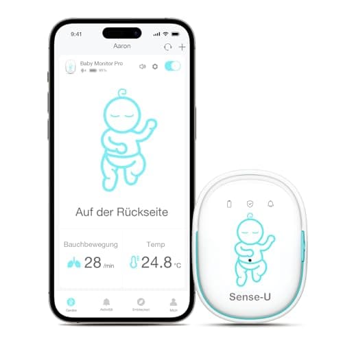 Sense-U Smart Babyphone, Bewegungsmonitor, verbindet Sich direkt mit Ihrem Smartphone und verfolgt die Bauchbewegung, Schlafposition und Gefühlstemperatur Ihres Babys