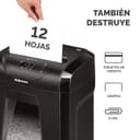 Fellowes 12C - Destructora trituradora de Papel, Corte en partículas, destruye hasta 12 Hojas, Uso Personal, tritura Tarjetas de crédito, Color Negro - 3