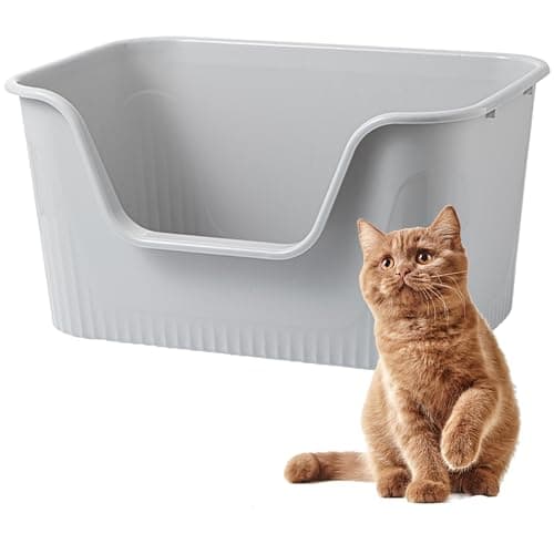 Vealind Offen Katzenklo XL, Katzentoilette Hoher Rand, 55x40x26cm Groß Katzenklo, katzentoiletten Einfach Zu Reinigendes Hygienische Katzentoilette Aus Kunststoff, Cat Litter Box(grau)