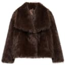 PANOZON Damen Reversjacken aus Kunstfell winterliche warme Langarmmäntel flauschige Oberbekleidung Kaffee S - 1