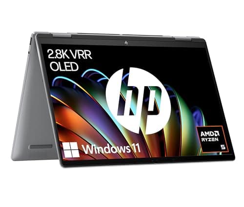HP Envy x360 2-in-1 Convertible Laptop AMD Ryzen 5 8640HS AI Optimised 14 Inch 2.8K OLED Touch Display 16GB RAM 512GB SSD AMD Radeon Graphics QWERTZ Copilot Key Windows 11 Home Silver