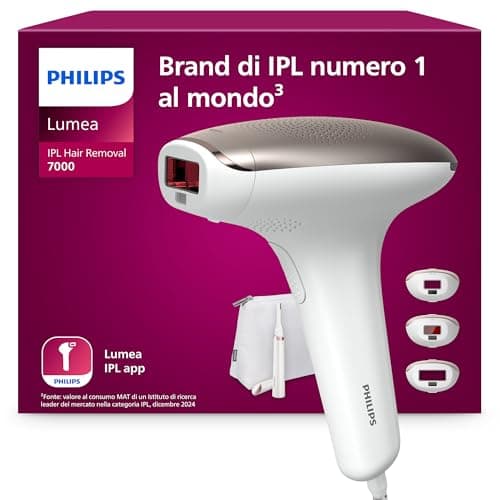 Philips Lumea 7000 Series, dispositivo di epilazione IPL, alternativa ai dispositivi di epilazione laser, con rifinitore a penna Satin Compact, 3 accessori per viso, corpo e zona bikini, BRI923/00