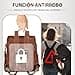 Leathario Mochila Mujer de Cuero PU con Multibolsillos, Mochila Casual y Funcional para Uso Diario, Viajes, Escuela y Universidad Marrón Oscuro Profundo - 4